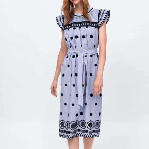 Zara Dresses & Skirts - Sold - Zara Striped dress with embroidery XS Zara Dresses & Skirts - Sold - Zara Striped dress with embroidery XS
